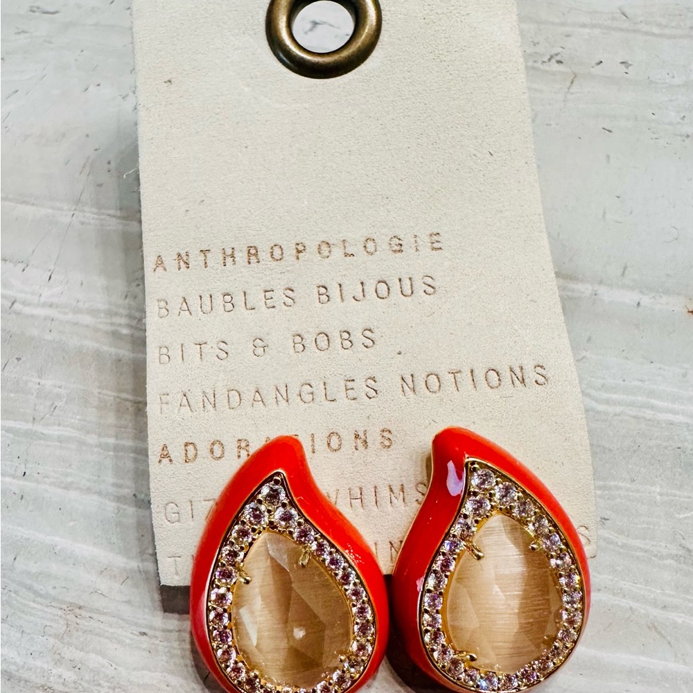 Anthropologie Vibrant Orange Teardrop Earrings
